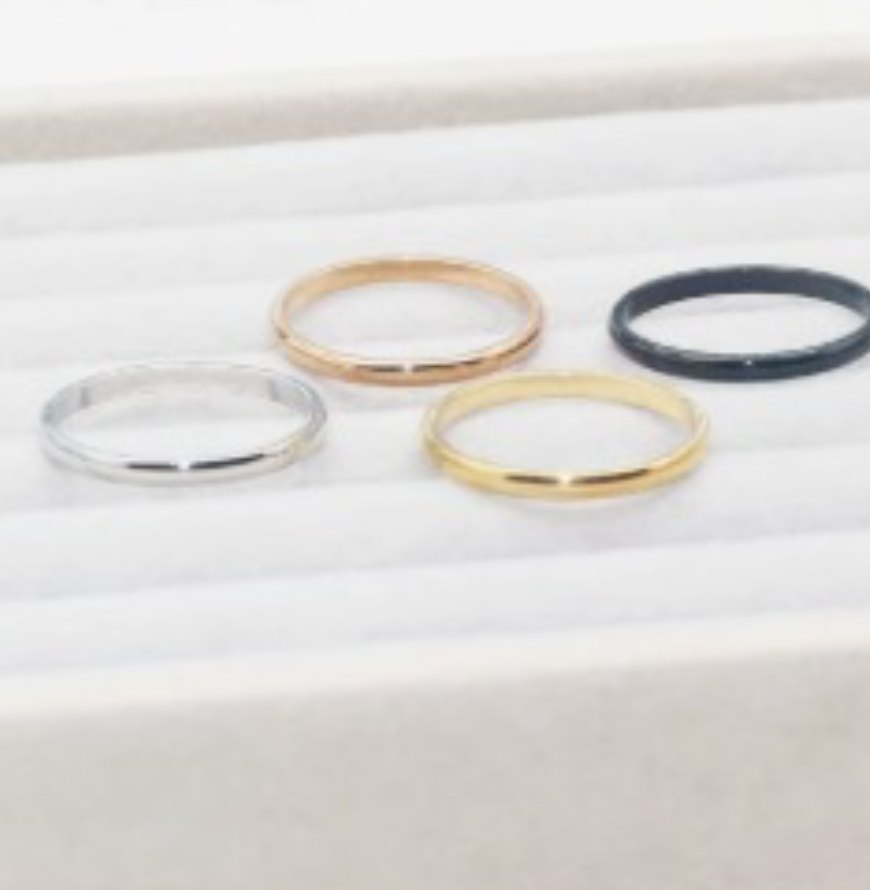 Slim 2mm mystery rings in silver, gold, rose gold and black